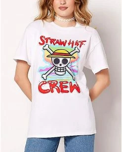 New 🧨 Airbrush Straw Hat Crew T 👕 Shirt - One Piece ⌛