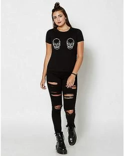 Best Sale 👏 Black Skull Boobs T 👚 Shirt 💯 -EASY Come EASY GO-shop 07599368 c